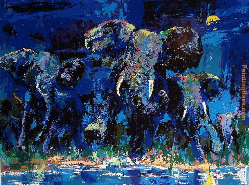 Elephant Nocturne painting - Leroy Neiman Elephant Nocturne art painting